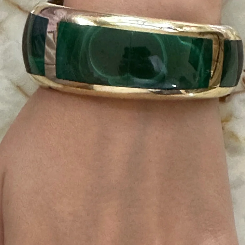 Gold-Tone Bracelet with Emerald Green Inlay - Women Jewelry